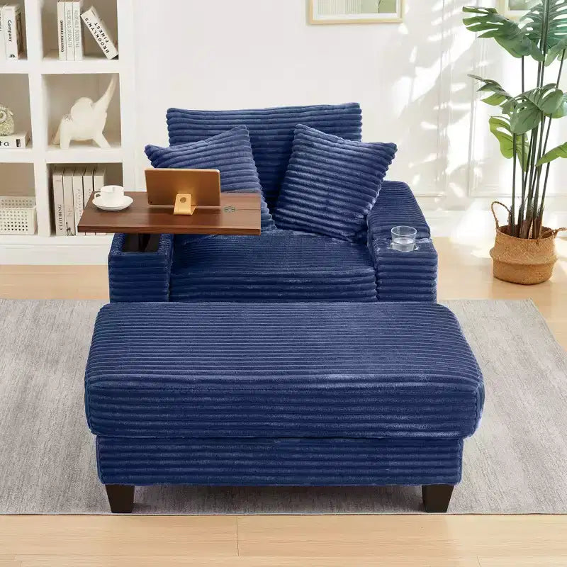 GDFStudio Siesta 42 Modern Corduroy Chair with Ottoman and Hidden Swivel Table
