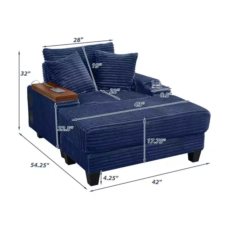 GDFStudio Siesta 42 Modern Corduroy Chair with Ottoman and Hidden Swivel Table