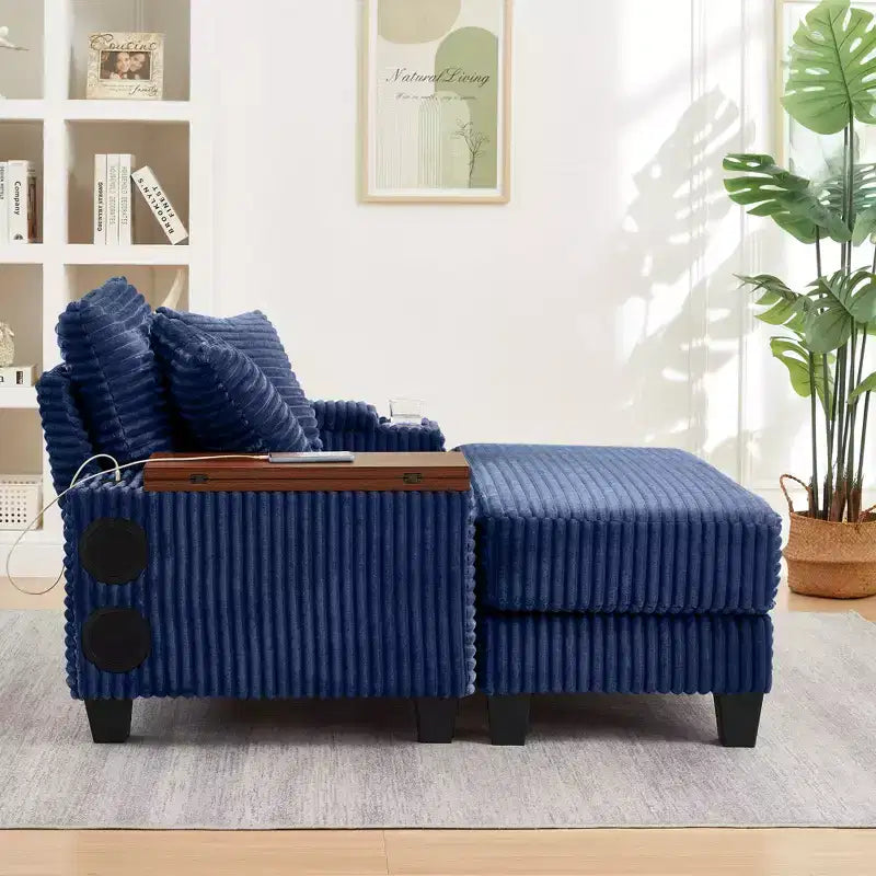 GDFStudio Siesta 42 Modern Corduroy Chair with Ottoman and Hidden Swivel Table