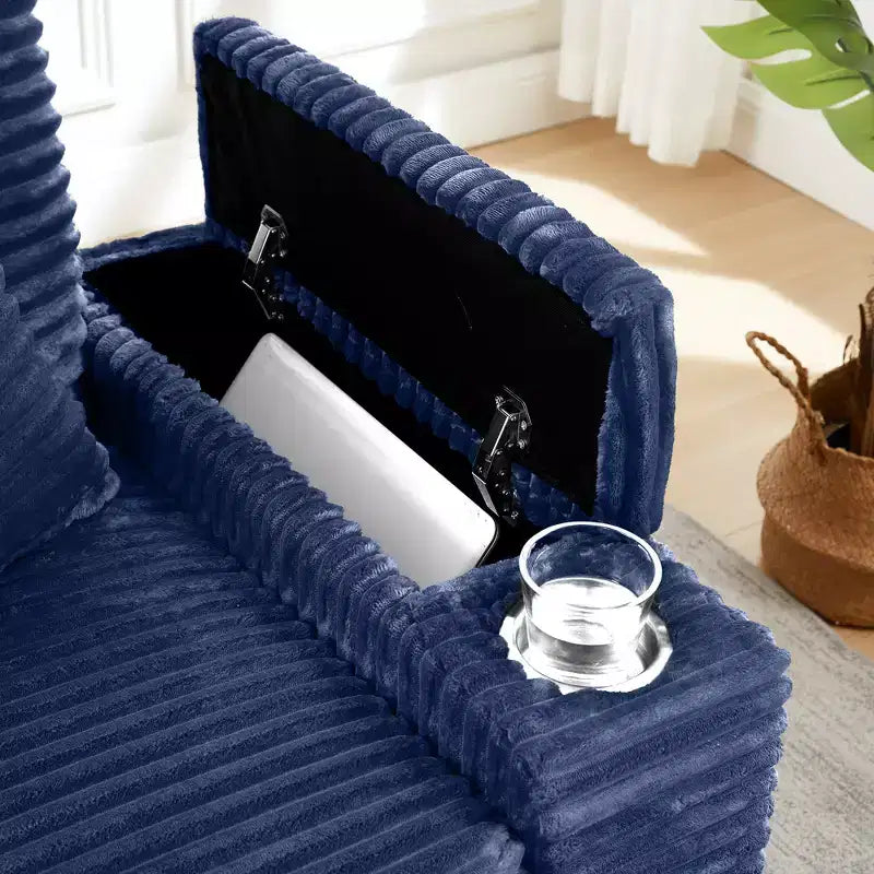 GDFStudio Siesta 42 Modern Corduroy Chair with Ottoman and Hidden Swivel Table