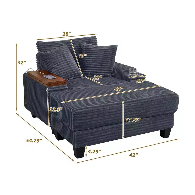GDFStudio Siesta 42 Modern Corduroy Chair with Ottoman and Hidden Swivel Table