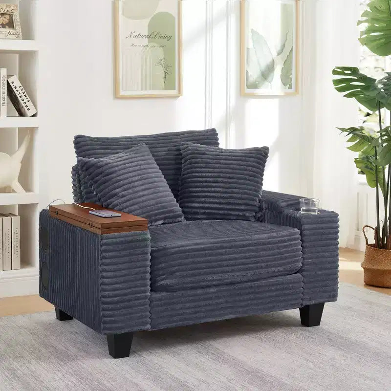 GDFStudio Siesta 42 Modern Corduroy Chair with Ottoman and Hidden Swivel Table