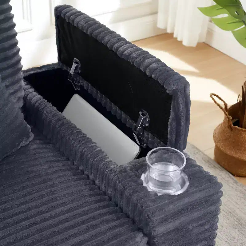 GDFStudio Siesta 42 Modern Corduroy Chair with Ottoman and Hidden Swivel Table