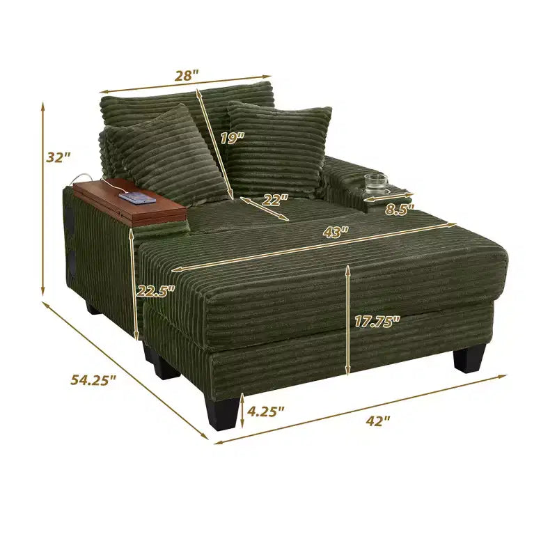 GDFStudio Siesta 42 Modern Corduroy Chair with Ottoman and Hidden Swivel Table