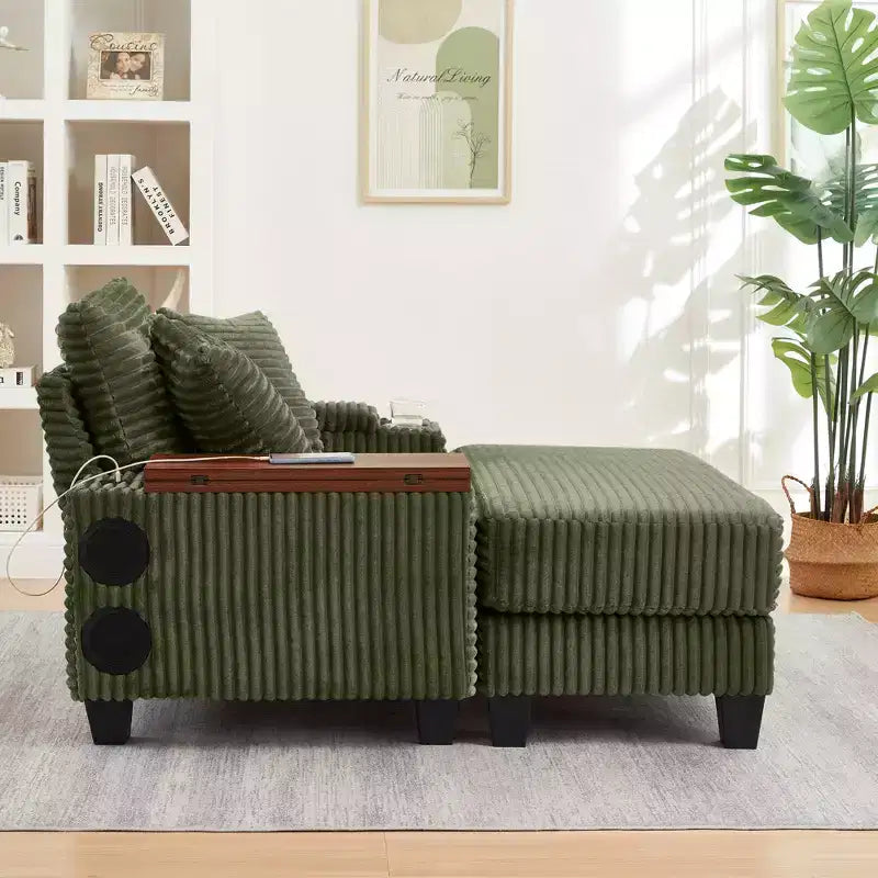 GDFStudio Siesta 42 Modern Corduroy Chair with Ottoman and Hidden Swivel Table