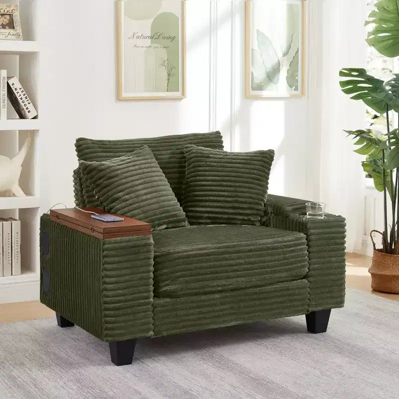 GDFStudio Siesta 42 Modern Corduroy Chair with Ottoman and Hidden Swivel Table