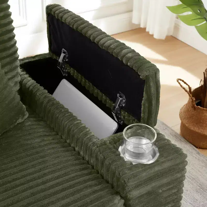GDFStudio Siesta 42 Modern Corduroy Chair with Ottoman and Hidden Swivel Table