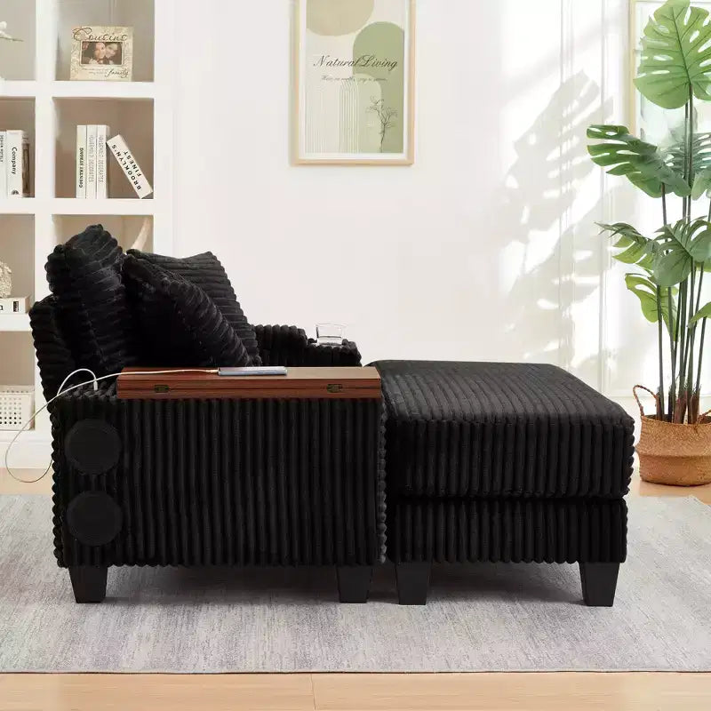 GDFStudio Siesta 42 Modern Corduroy Chair with Ottoman and Hidden Swivel Table