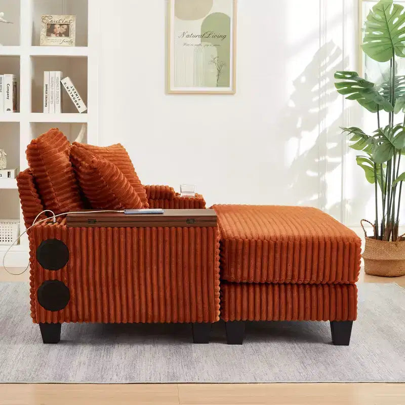 GDFStudio Siesta 42 Modern Corduroy Chair with Ottoman and Hidden Swivel Table