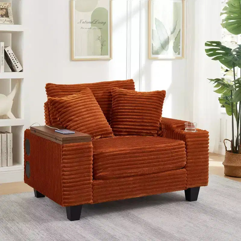 GDFStudio Siesta 42 Modern Corduroy Chair with Ottoman and Hidden Swivel Table