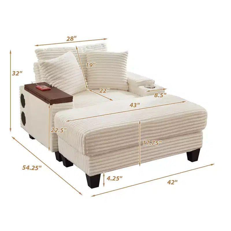 GDFStudio Siesta 42 Modern Corduroy Chair with Ottoman and Hidden Swivel Table