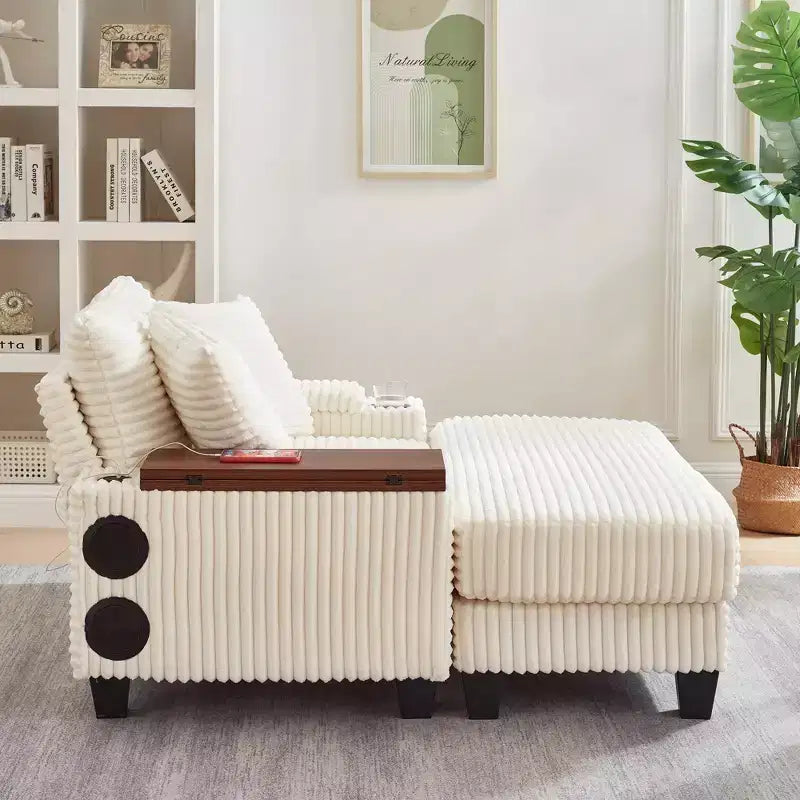 GDFStudio Siesta 42 Modern Corduroy Chair with Ottoman and Hidden Swivel Table