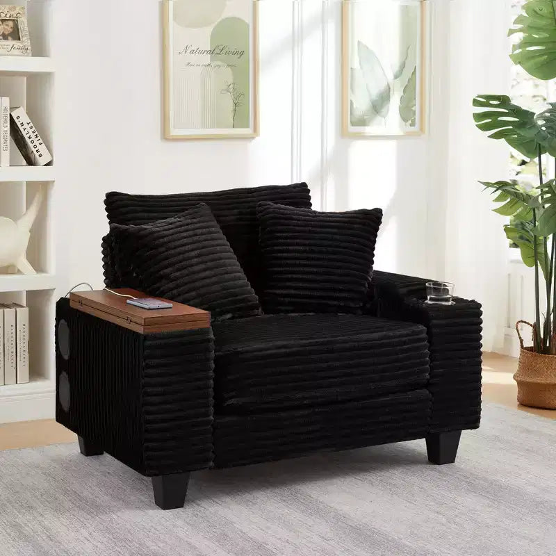 GDFStudio Siesta 42 Modern Corduroy Chair with Ottoman and Hidden Swivel Table