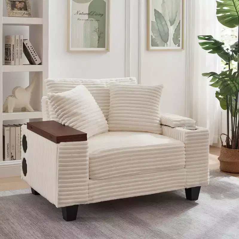 GDFStudio Siesta 42 Modern Corduroy Chair with Ottoman and Hidden Swivel Table