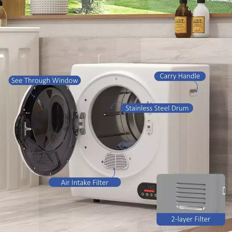 1.5 cu.ft Portable Compact Clothes Laundry Dryer with Intelligent Drying for Apartments Dorms RVs, 850W