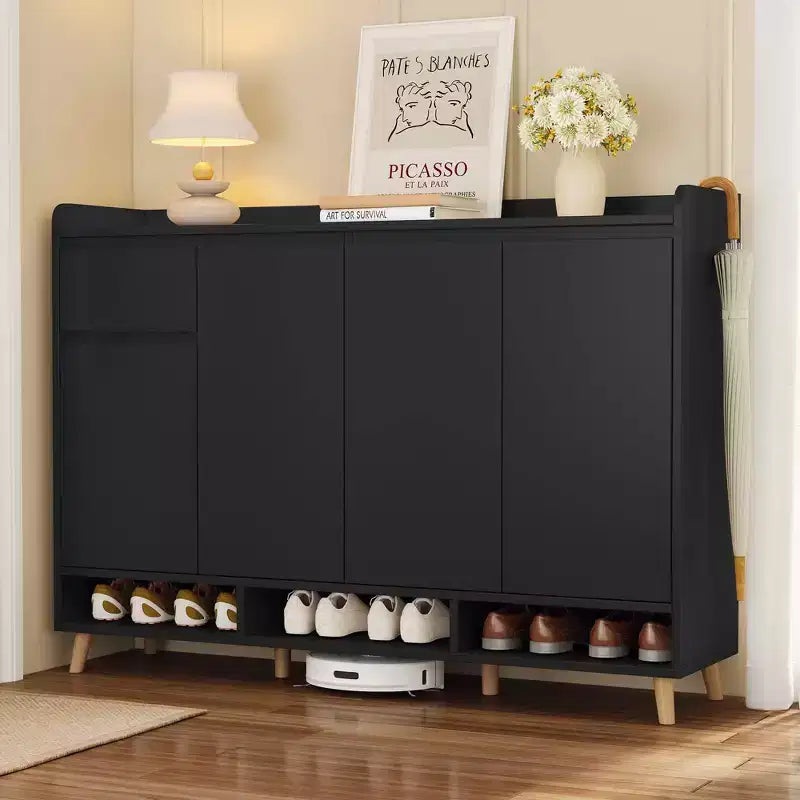 MAYEERTY Sleek Contemporary Shoe Cabinet with Adjustable Shelves, Solid Wood Legs Storage Sideboard, White