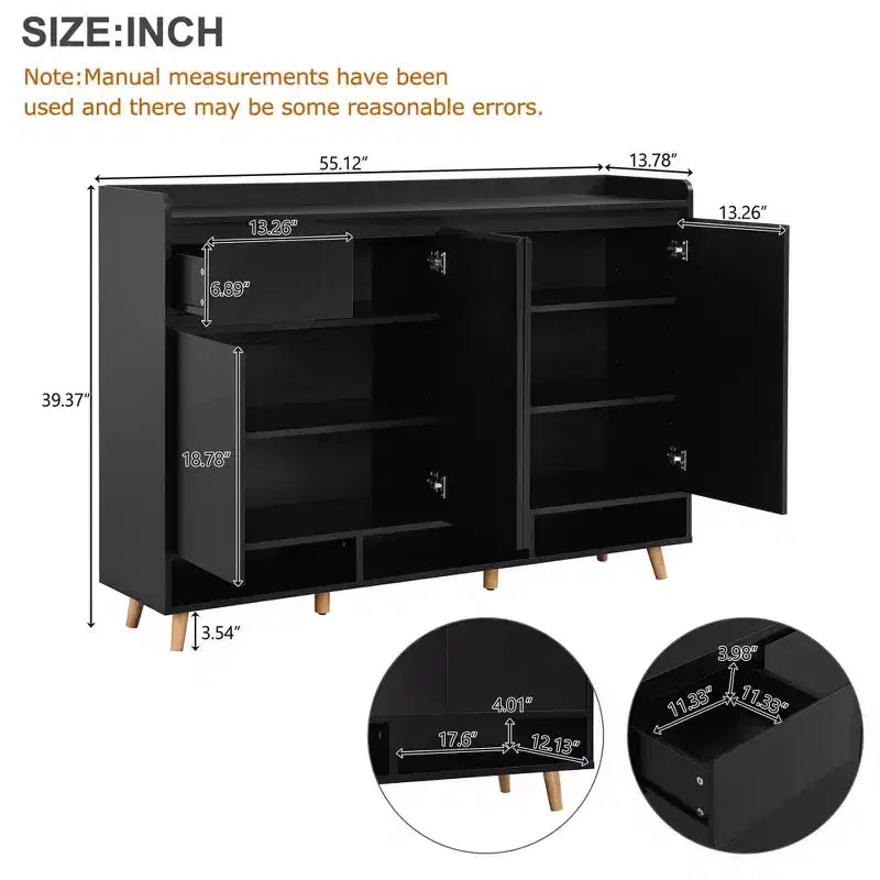 MAYEERTY Sleek Contemporary Shoe Cabinet with Adjustable Shelves, Solid Wood Legs Storage Sideboard, White