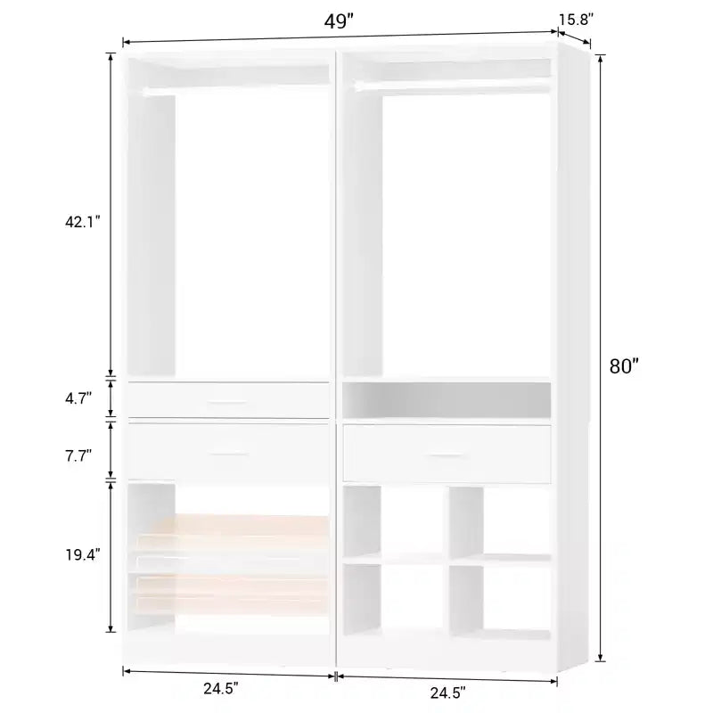 Besiost 50-In Freestanding Closet System Set with Wood Drawers, Closet Organizer with Shoe Rack and Cubbies Storage