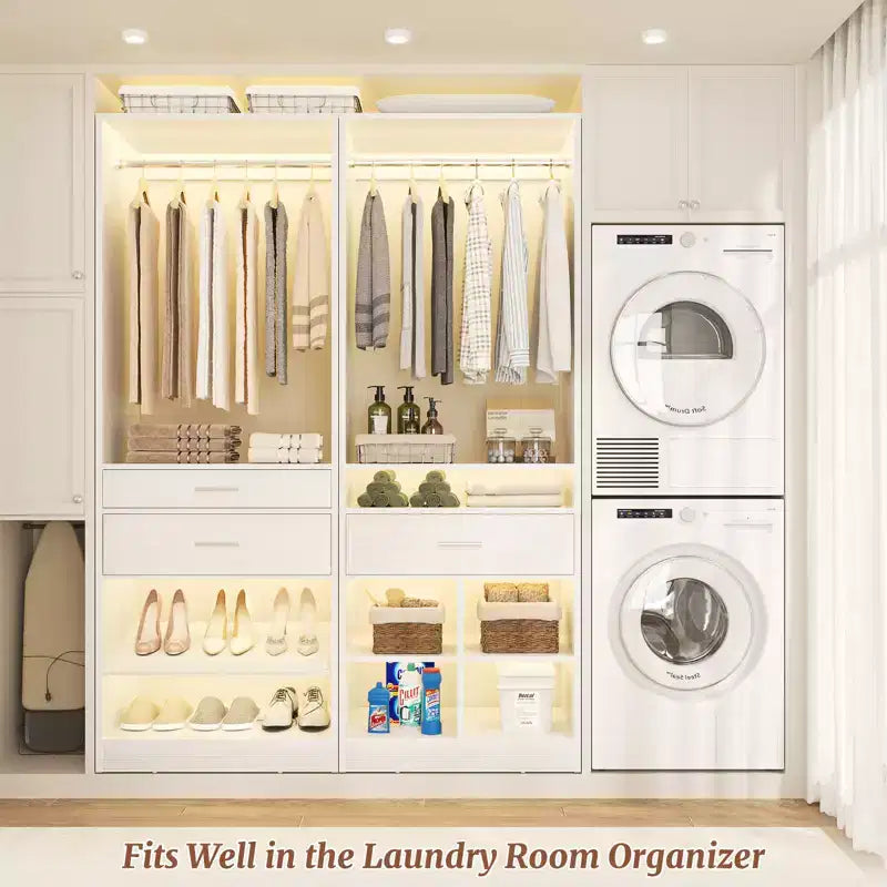 Besiost 50-In Freestanding Closet System Set with Wood Drawers, Closet Organizer with Shoe Rack and Cubbies Storage