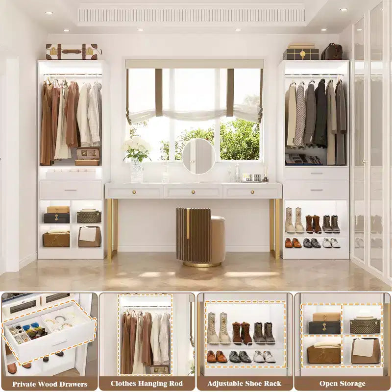 Besiost 50-In Freestanding Closet System Set with Wood Drawers, Closet Organizer with Shoe Rack and Cubbies Storage