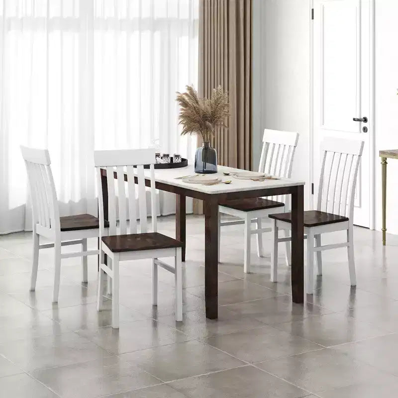 Costway Dining Chairs Set of 2 w/Slatted High Backrests Concave Seats Rubber Wood Legs