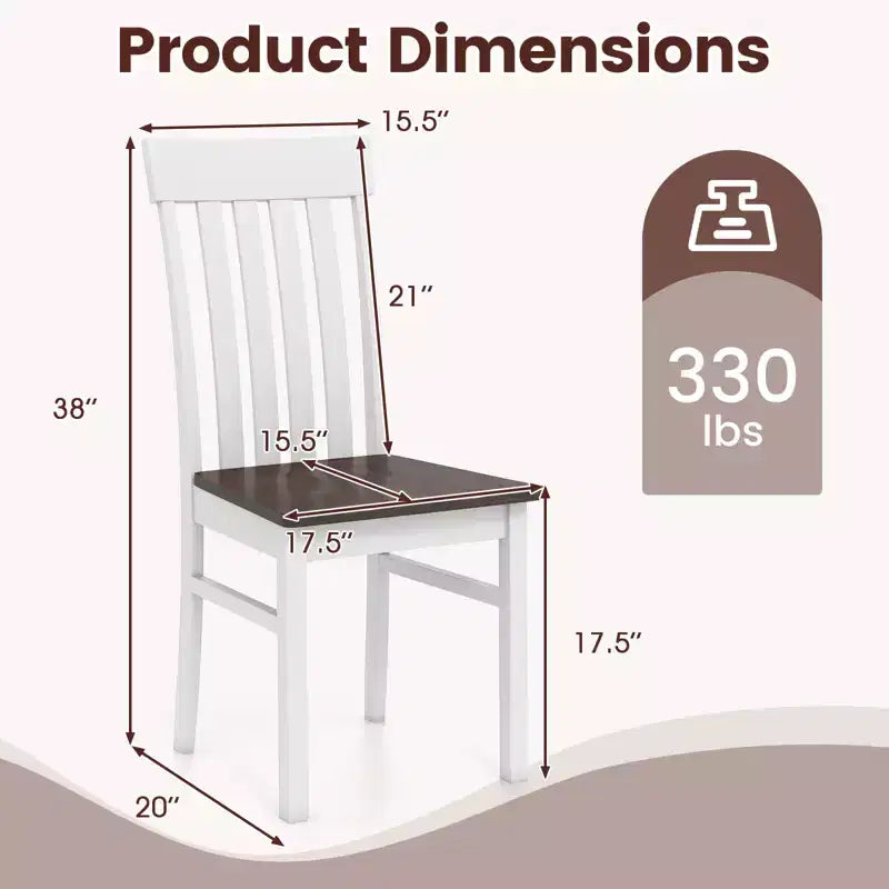 Costway Dining Chairs Set of 2 w/Slatted High Backrests Concave Seats Rubber Wood Legs