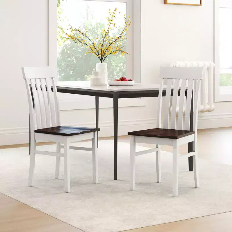 Costway Dining Chairs Set of 2 w/Slatted High Backrests Concave Seats Rubber Wood Legs