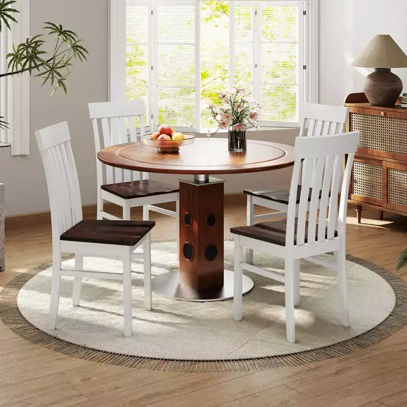 Costway Dining Chairs Set of 2 w/Slatted High Backrests Concave Seats Rubber Wood Legs