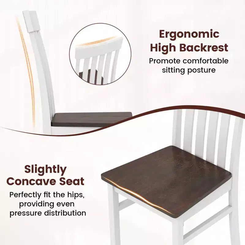 Costway Dining Chairs Set of 2 w/Slatted High Backrests Concave Seats Rubber Wood Legs