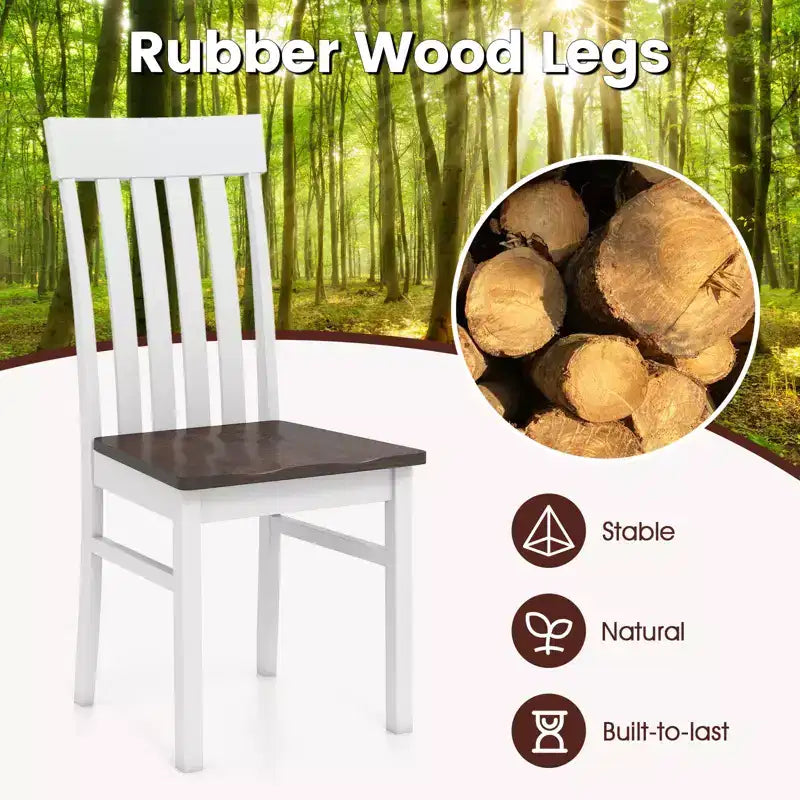 Costway Dining Chairs Set of 2 w/Slatted High Backrests Concave Seats Rubber Wood Legs