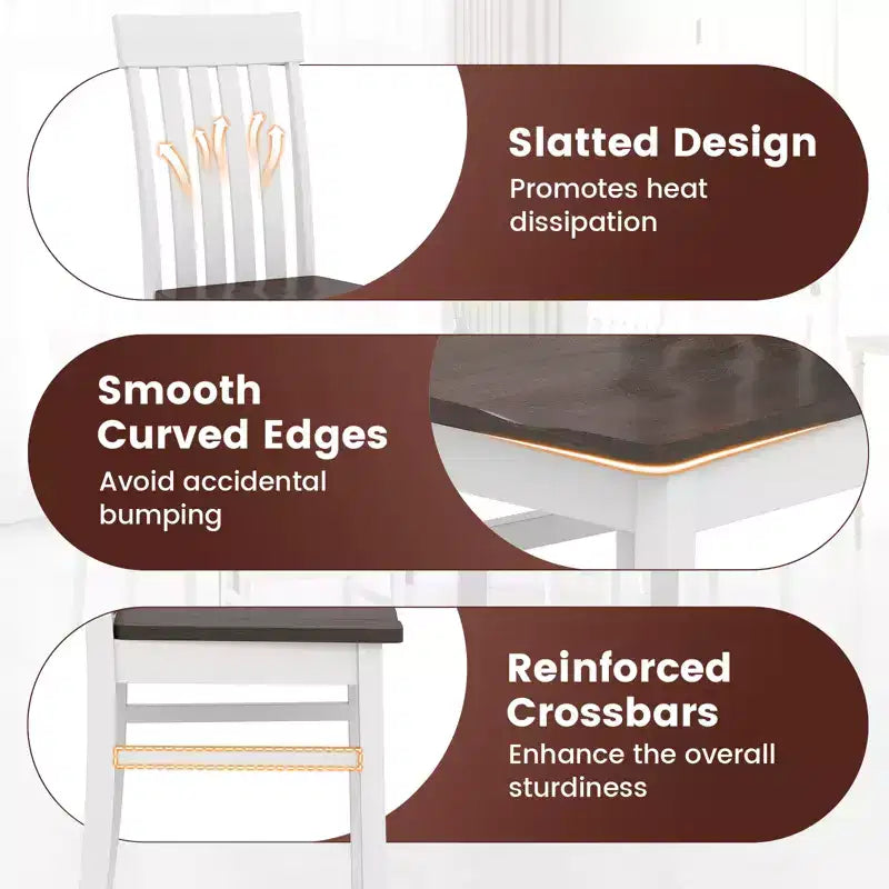 Costway Dining Chairs Set of 2 w/Slatted High Backrests Concave Seats Rubber Wood Legs