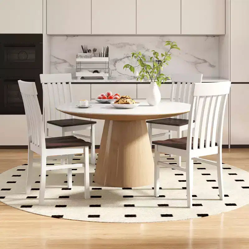 Costway Dining Chairs Set of 2 w/Slatted High Backrests Concave Seats Rubber Wood Legs