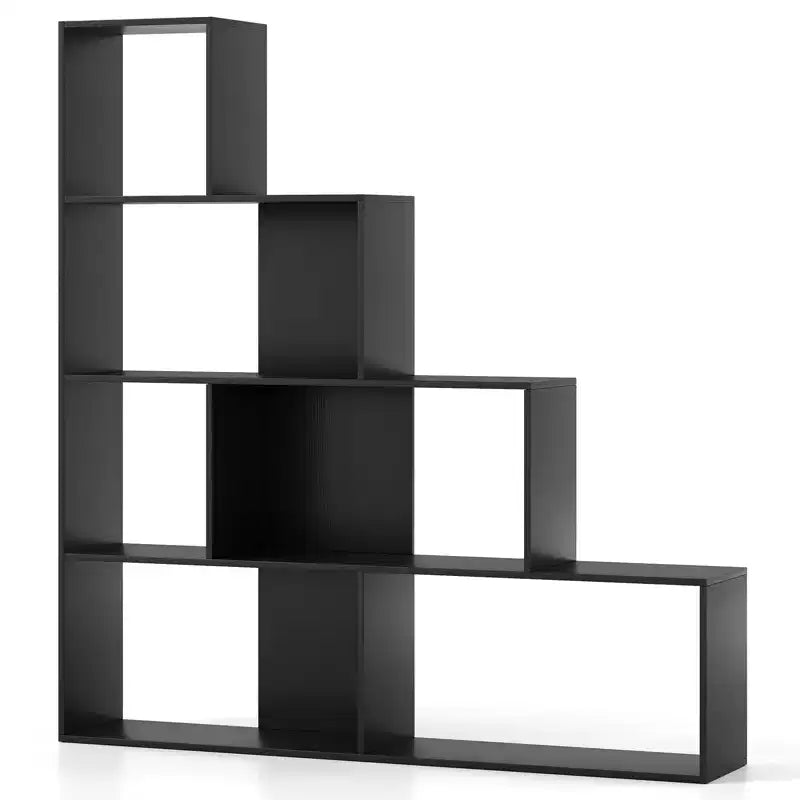 Costway 4-Tier Bookshelf w/ 6 Storage Cubes 64 Tall Modern Geometric Stair Bookcase