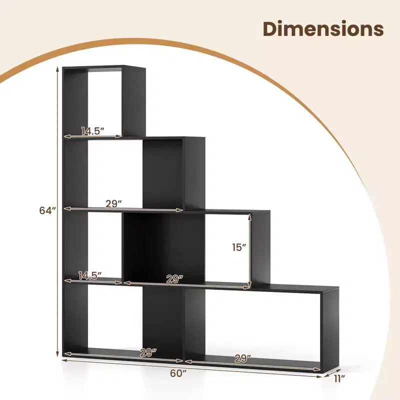 Costway 4-Tier Bookshelf w/ 6 Storage Cubes 64 Tall Modern Geometric Stair Bookcase
