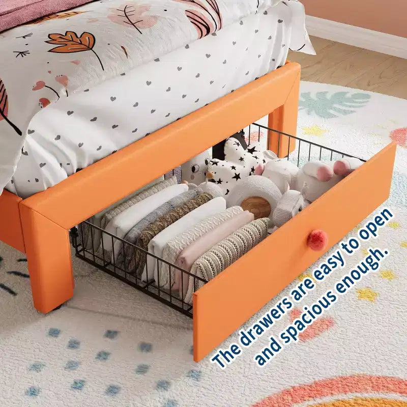 Bed Frame with LED Lights & Velvet Crystal Button Headboard, Upholstered Bed with Storage Drawer, Noise Free, No Box Spring Needed for Kids, Teens