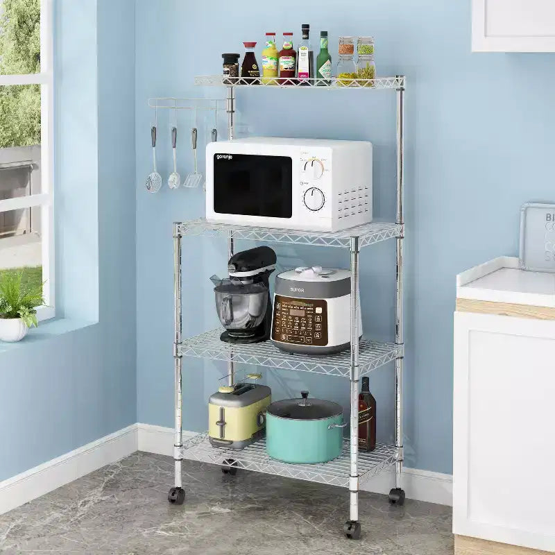 Karl Home 3 Layer Adjustable Kitchen Bakers Rack Microwave Oven Stand Storage Cart, Silver Powder