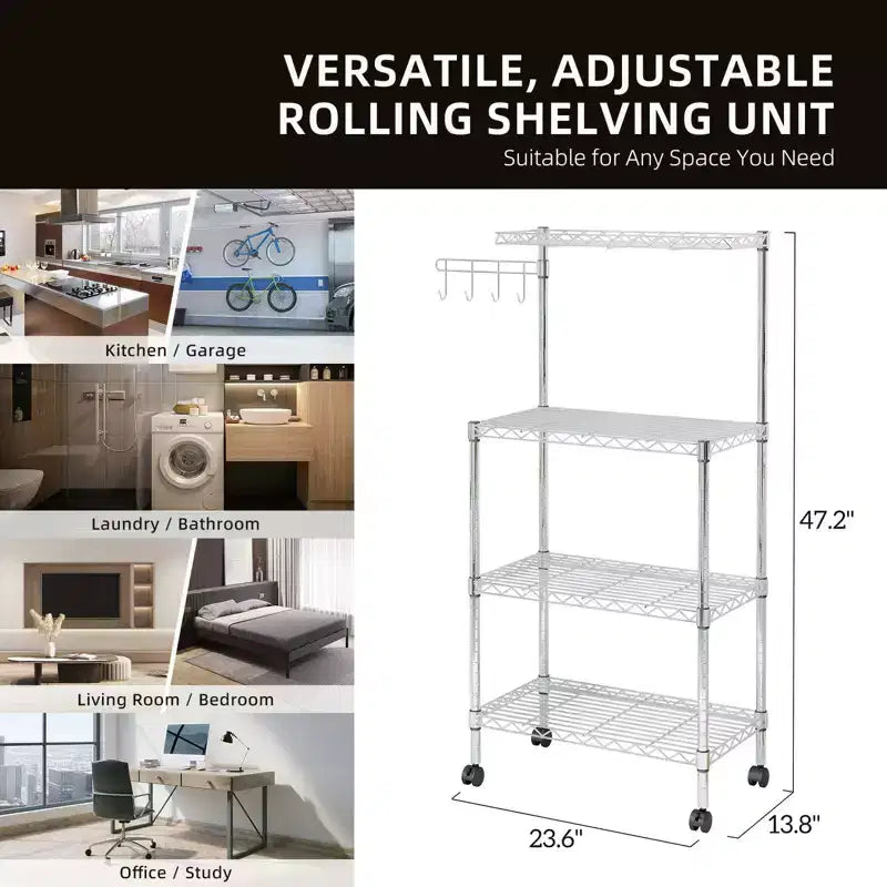 Karl Home 3 Layer Adjustable Kitchen Bakers Rack Microwave Oven Stand Storage Cart, Silver Powder