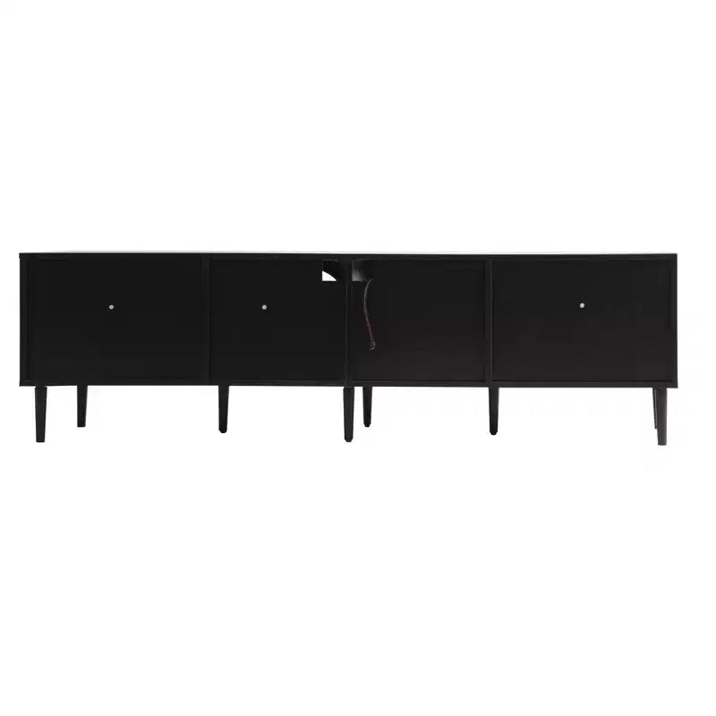 Rattan TV Stand with LED Light for 70 inch TV, Wood TV Storage Cabinet Table with Drawers for Living Room, Black