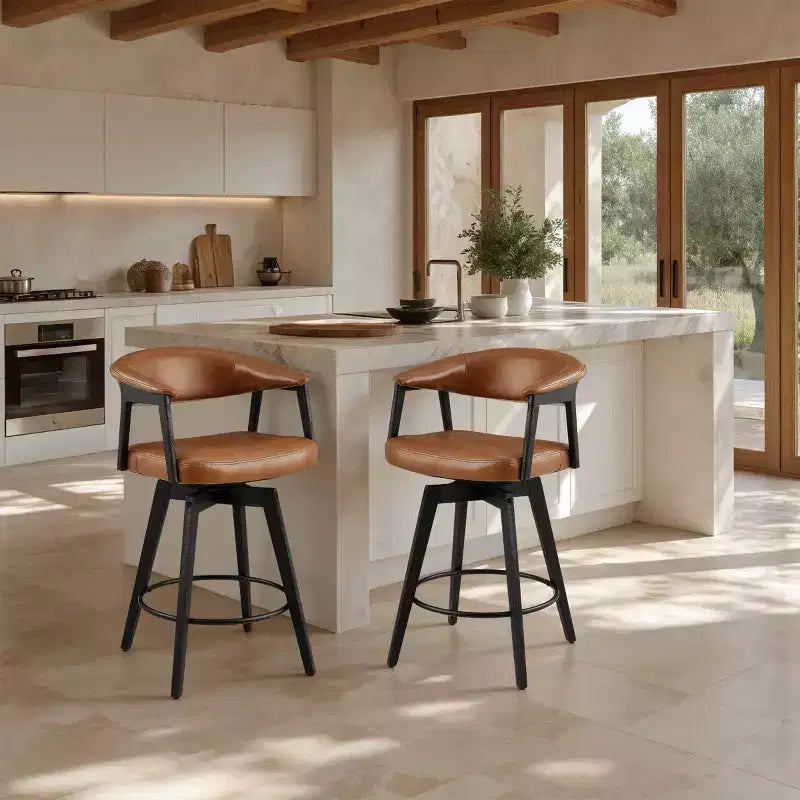 Art Leon Set of 2 Swivel Upholstered Counter Height Barstool