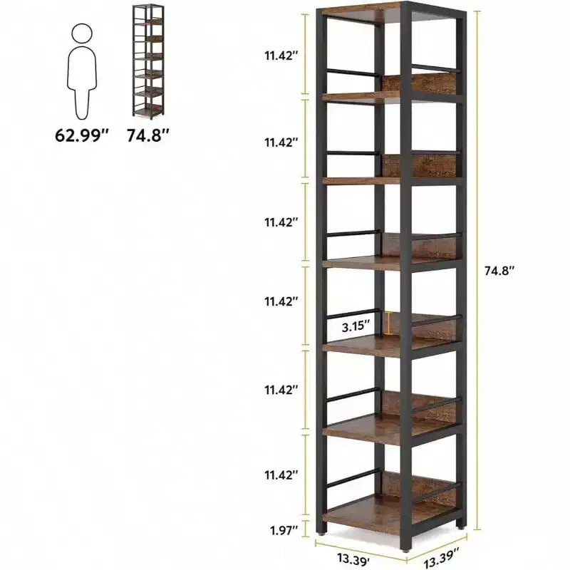 6 - Tier Corner Shelf 75 Inch Tall Narrow Bookshelf Storage Rack Etagere Shelves Display Stand for Living Room Bathroom