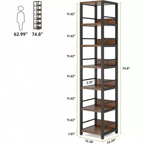 6 - Tier Corner Shelf 75 Inch Tall Narrow Bookshelf Storage Rack Etagere Shelves Display Stand for Living Room Bathroom