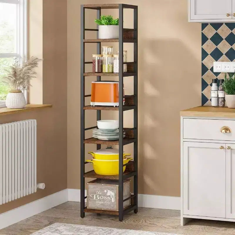 6 - Tier Corner Shelf 75 Inch Tall Narrow Bookshelf Storage Rack Etagere Shelves Display Stand for Living Room Bathroom