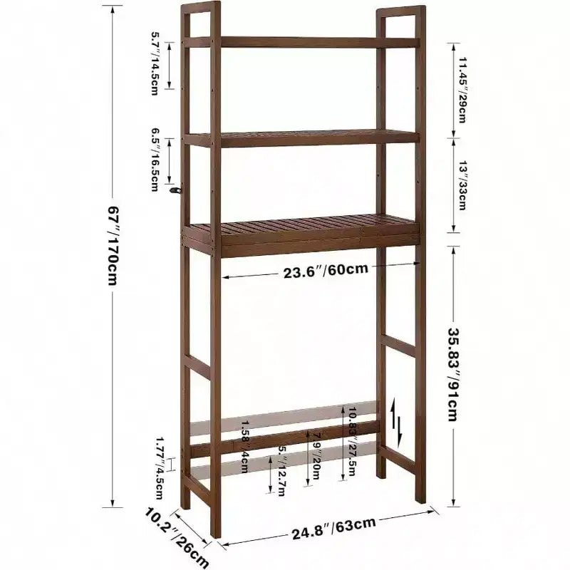 Bathroom Storage Shelf Over - Toilet Organizer Rack Freestanding Toilet Space Saver 3 - Tier Adjustable Shelves Walnut