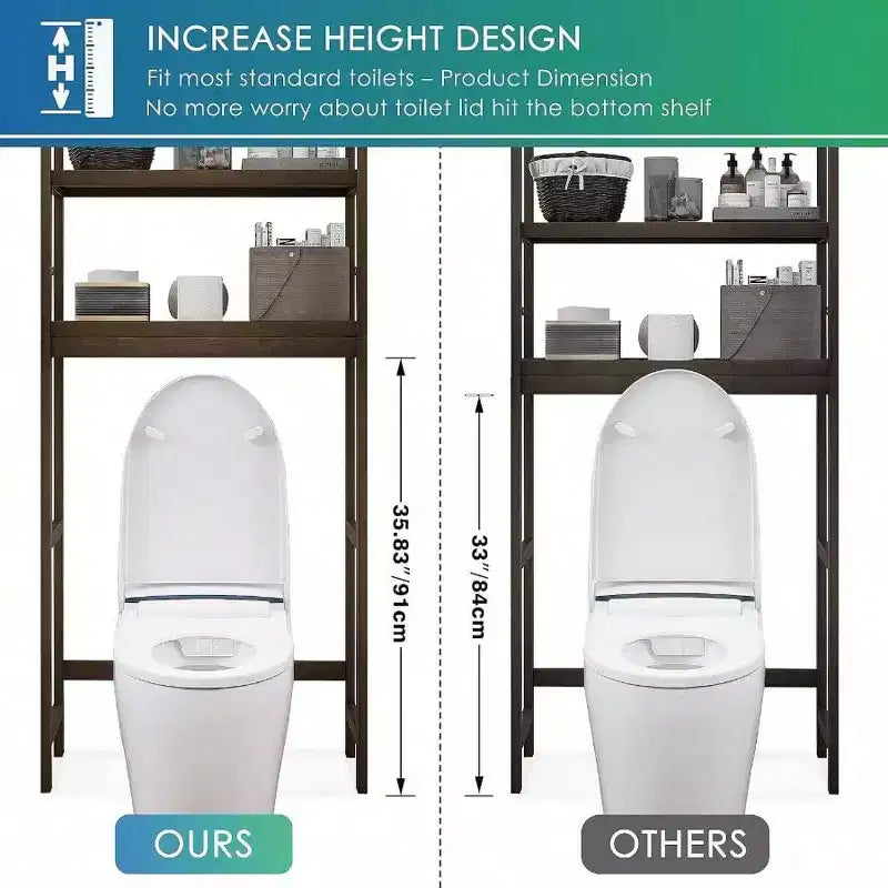 Bathroom Storage Shelf Over - Toilet Organizer Rack Freestanding Toilet Space Saver 3 - Tier Adjustable Shelves Walnut