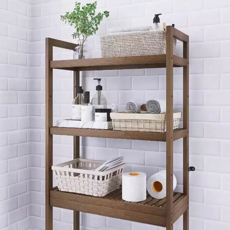 Bathroom Storage Shelf Over - Toilet Organizer Rack Freestanding Toilet Space Saver 3 - Tier Adjustable Shelves Walnut