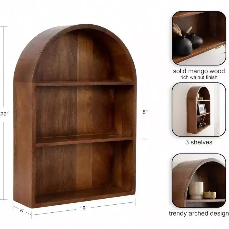 Modern Arched Wall Shelf 18x 26 Walnut Brown Transitional Arch Over - Toilet Entryway Storage Shelves