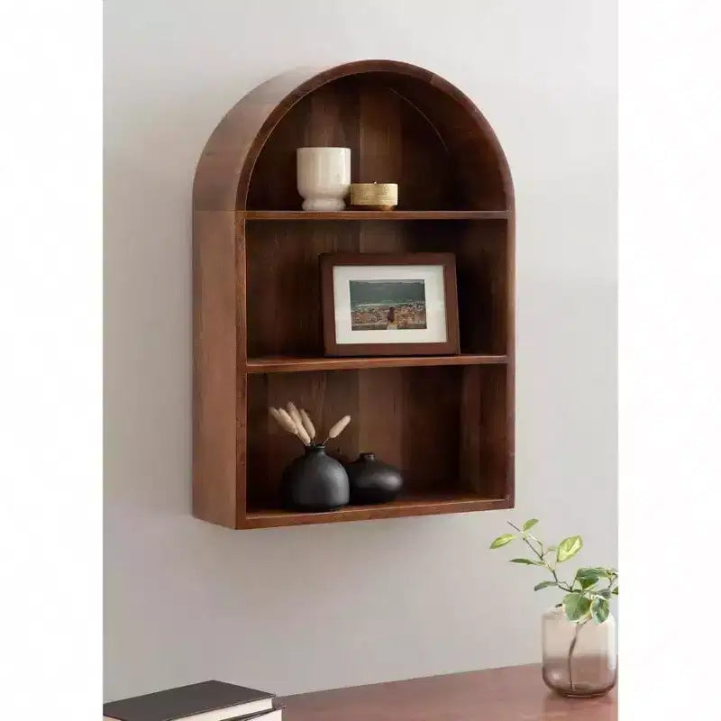 Modern Arched Wall Shelf 18x 26 Walnut Brown Transitional Arch Over - Toilet Entryway Storage Shelves