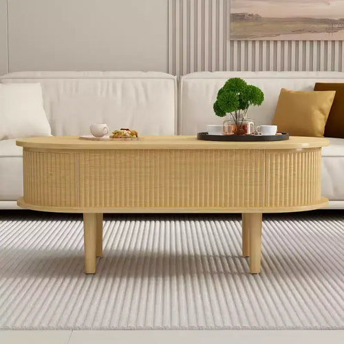 40 Modern Oval Lift-Top Coffee Table with Hidden Storage, Rustic Center Table for Living Room, Space-Saving Lift-Top Cocktail Table-Panipeachy