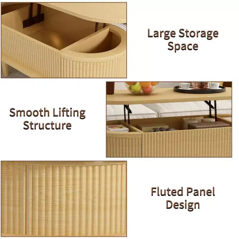 40 Modern Oval Lift-Top Coffee Table with Hidden Storage, Rustic Center Table for Living Room, Space-Saving Lift-Top Cocktail Table-Panipeachy