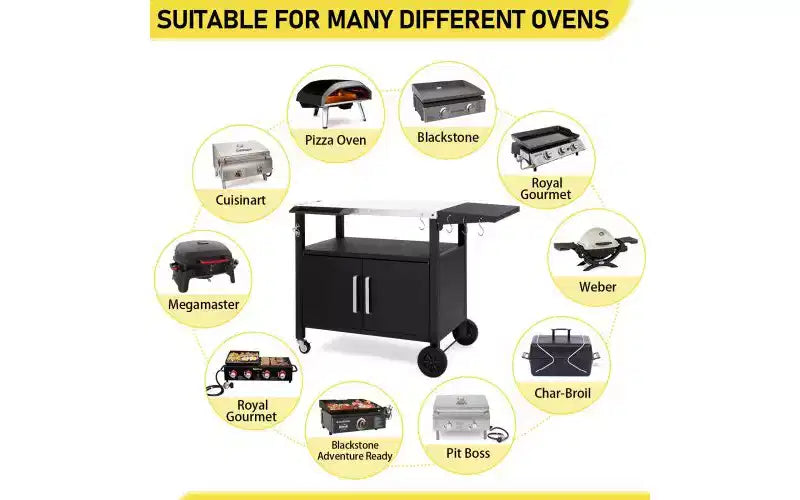 Karl Home Outdoor Rolling Grill Cart with Storage with Wheels Hooks Foldable Top